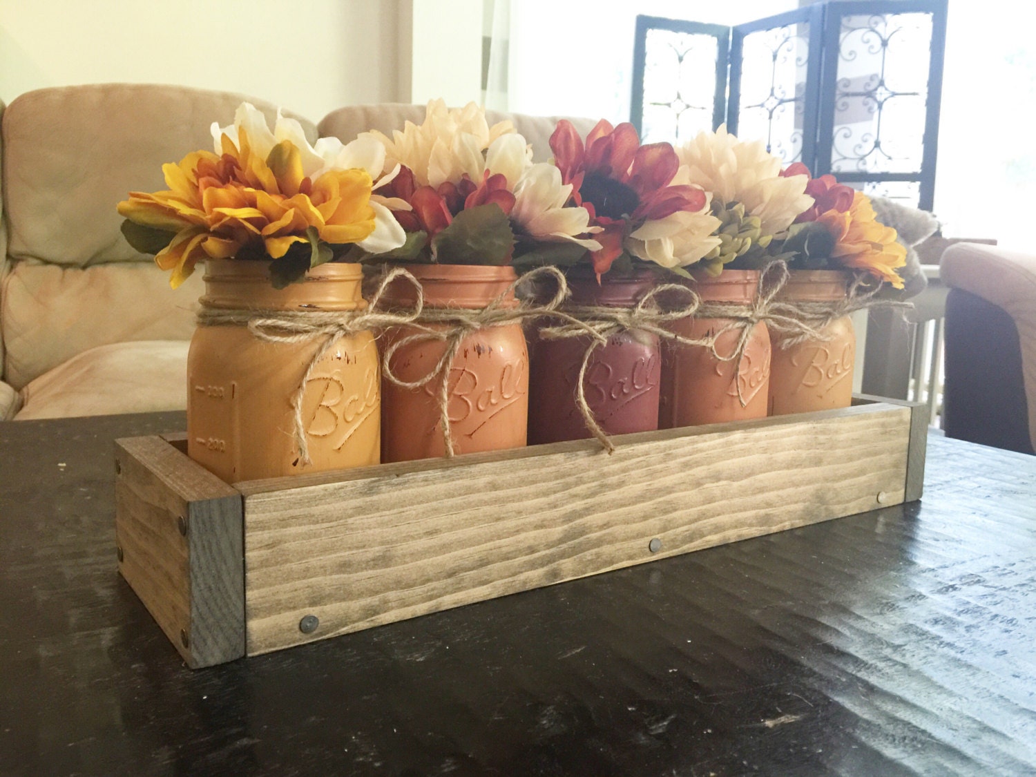 Mason jar centerpiece farmhouse decor fall by NorthernOaksDecorCo