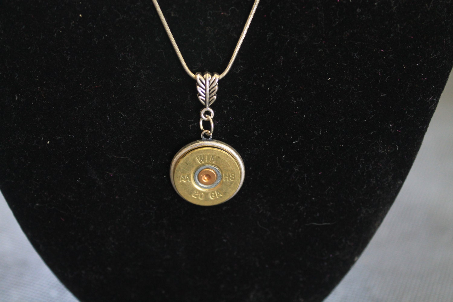 20 Gauge Shotgun Shell Pendant on Silver Snake Chain Necklace; Shotgun