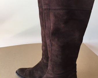Vintage suede tall boot, brown, leather