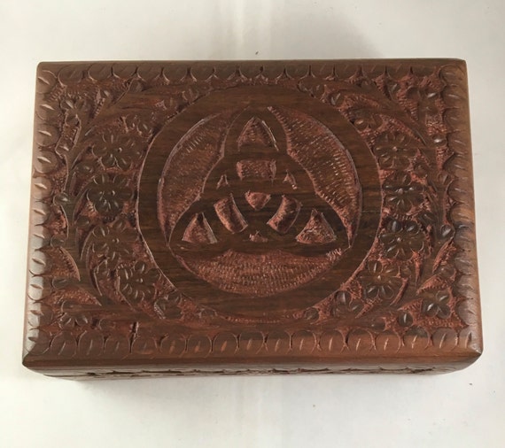 Hand carved Celtic box. Celtic box. Wood carving. Stash box.