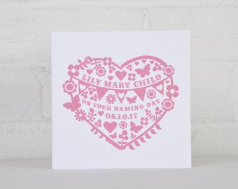 Personalised Heart Naming Day Card, Custom Card for a Baby, Bespoke Naming Ceremony Card, Naming Celebration Gift, Naming Day Gift