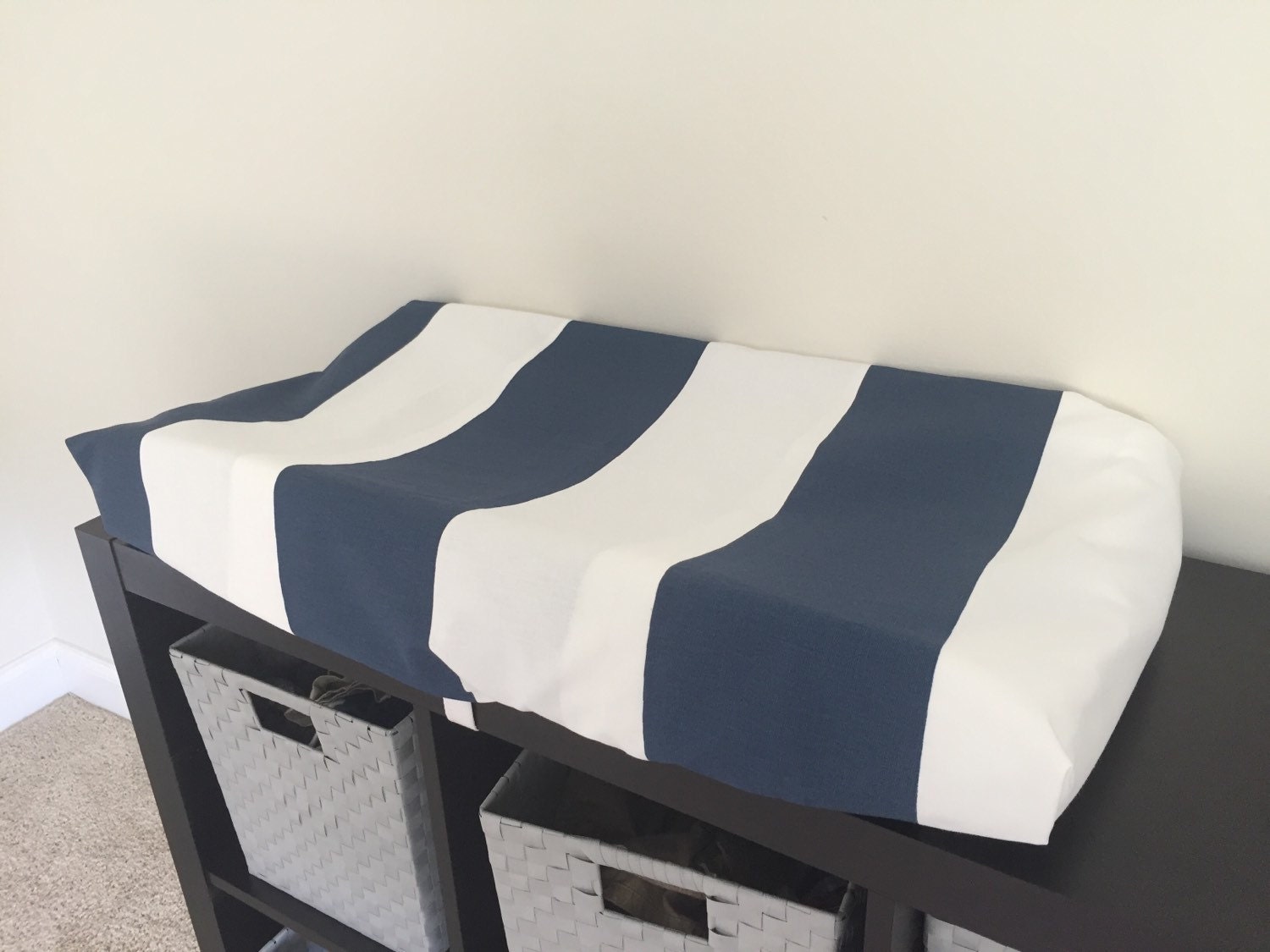 Blue stripes Changing Pad Cover Contoured by BabyEtiquette on Etsy