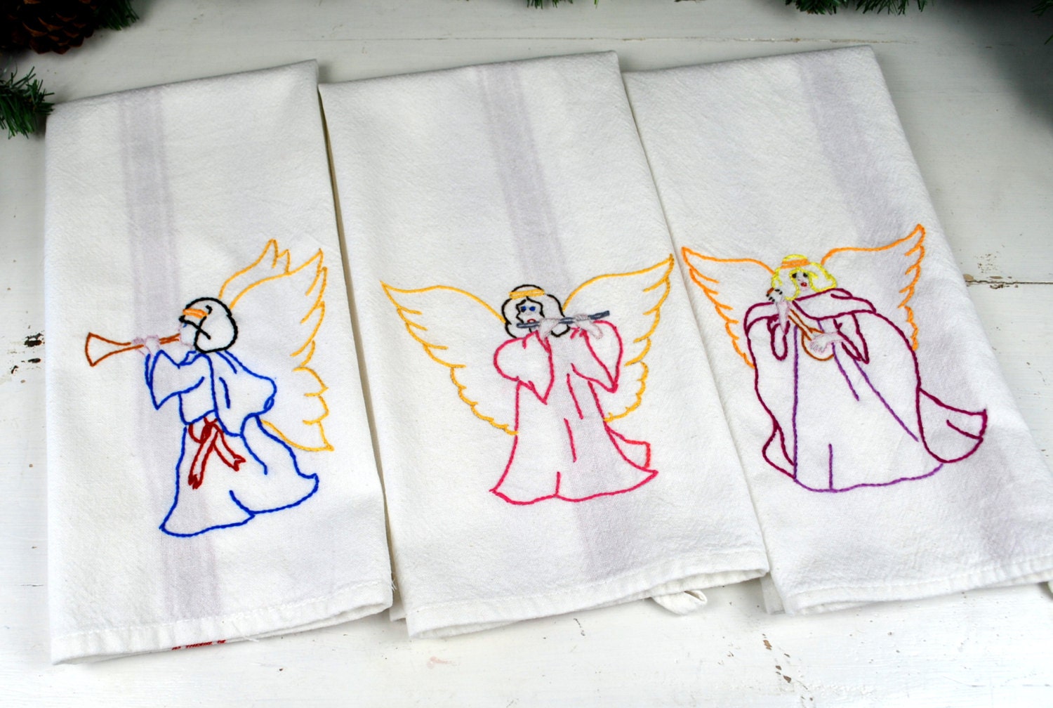 Musical Angels Hand Embroidered Tea Towels Angel Dish