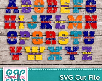 Split Varsity Letters SVG JPG PNG Sports {Scrapbook Die Cut Heat Transfer Vinyl Cut} Cricut Silhouette Instant Download Sweet Kate Designs