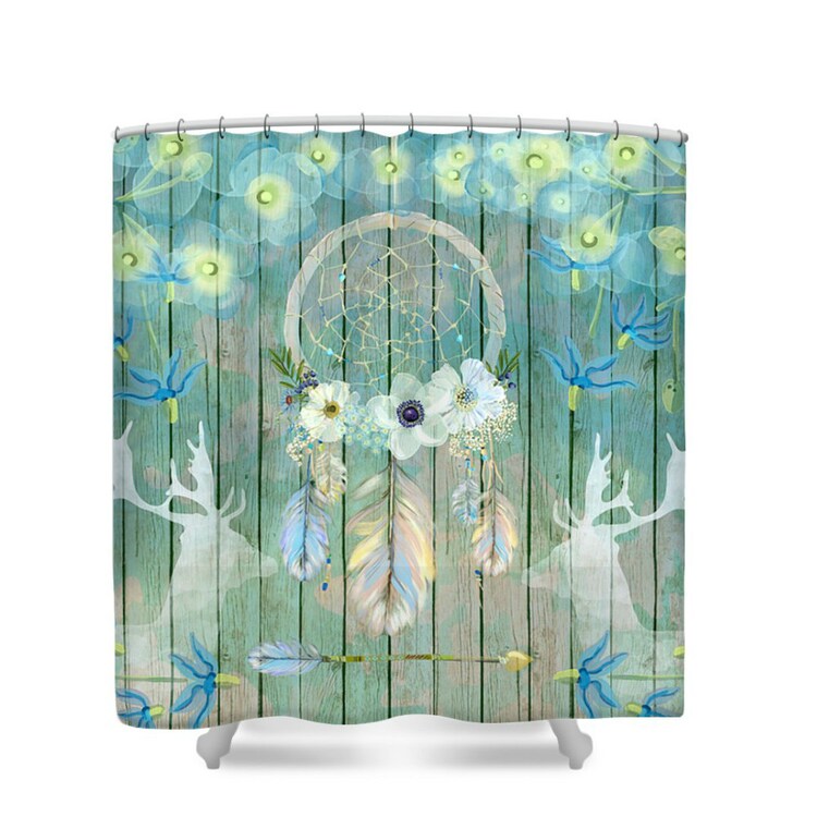 Dream Catcher Shower CurtainDeer Feathers Floral by FolkandFunky