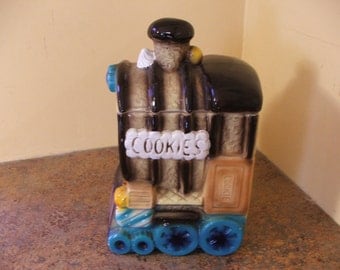 Vintage 1960s Pottery Steam Locomotive Cookie Jar