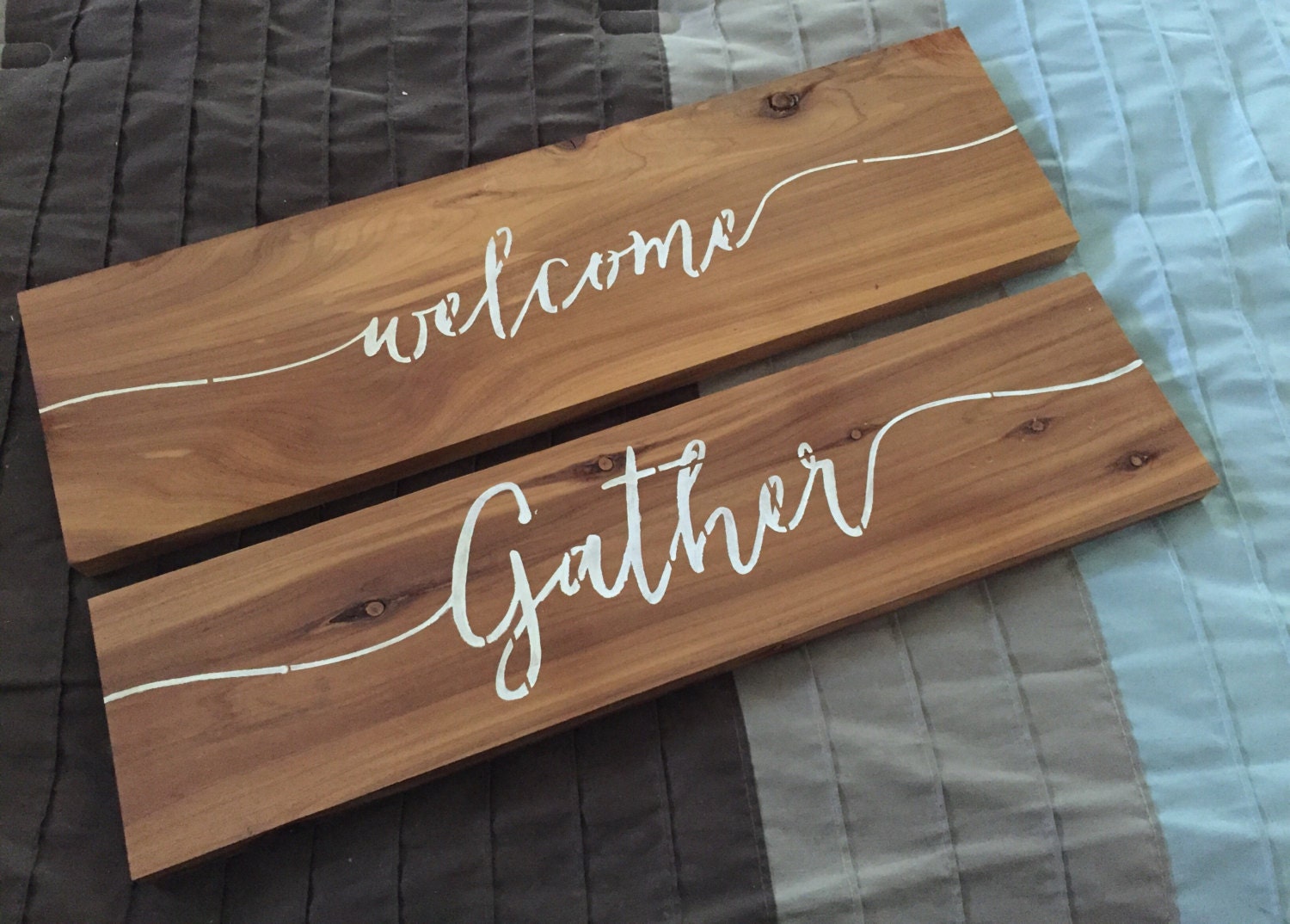 Cedar Wood Welcome or Gather Rustic Table Sitter Sign by KHRustics