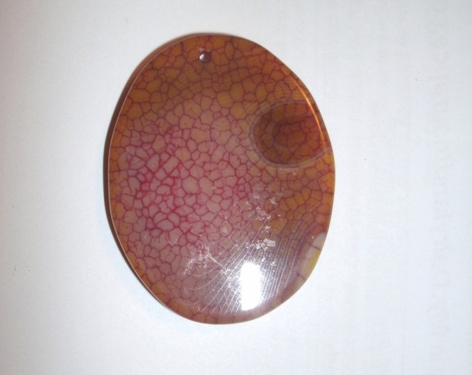 Dragons Vein Agate Pendant Bead - oranges/rust/pink tones, has a few orb type spots, unique look!, polished and drilled, DIY supply, OOAK