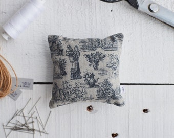 Grey Toile du Jouy Pin Cushion