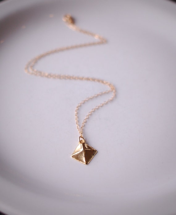 Diamond Shaped Necklace 14K Pyramid Charm by DelicateAndLayered