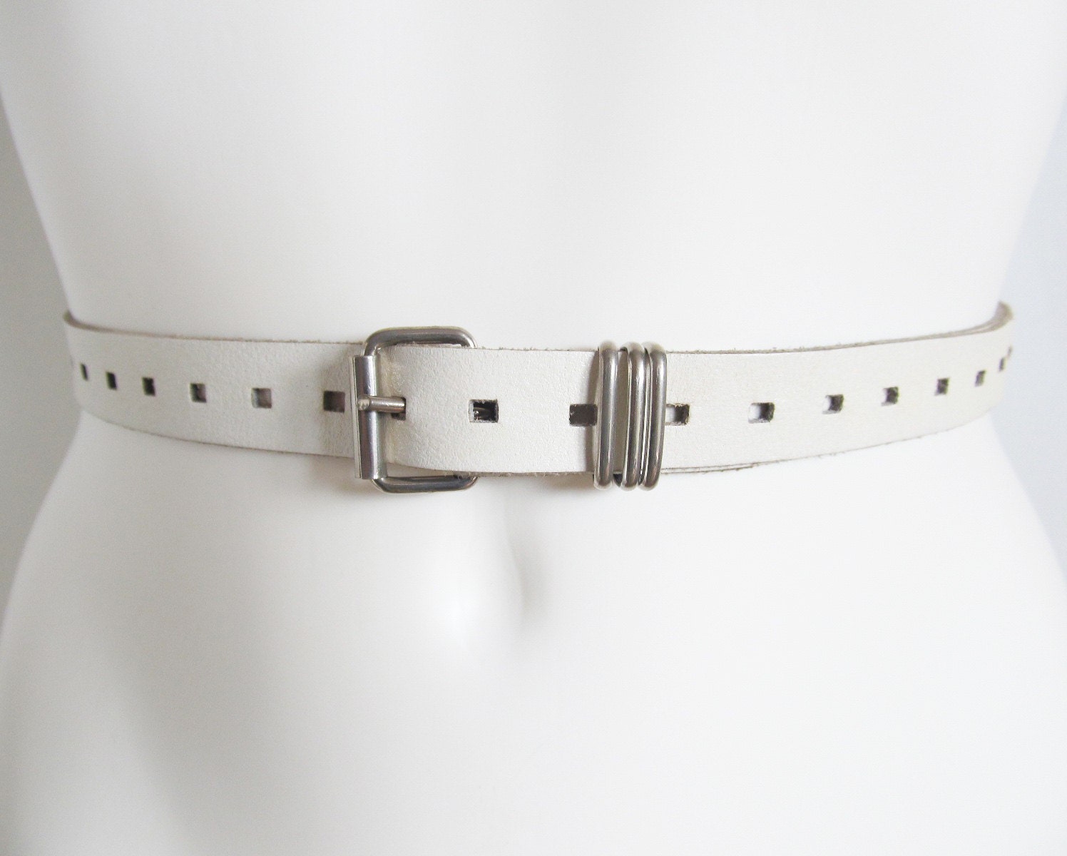 80s Vintage Belt Leather Belt Women's Belt White