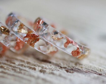 Resin Ring 3&1 - faceted stacking ring with gold, copper and silver flakes, wedding jewelry, resin jewelry, faceted ring, boho ring