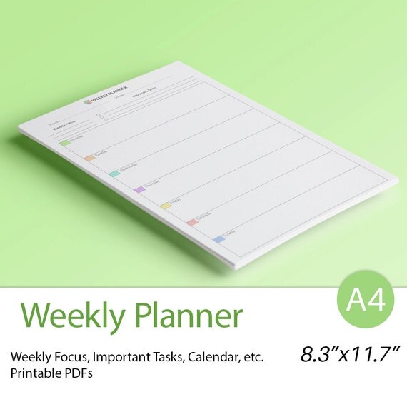 WEEKLY PLANNER 8.3x11.7 Dateless Printable by EasyLifePlanners