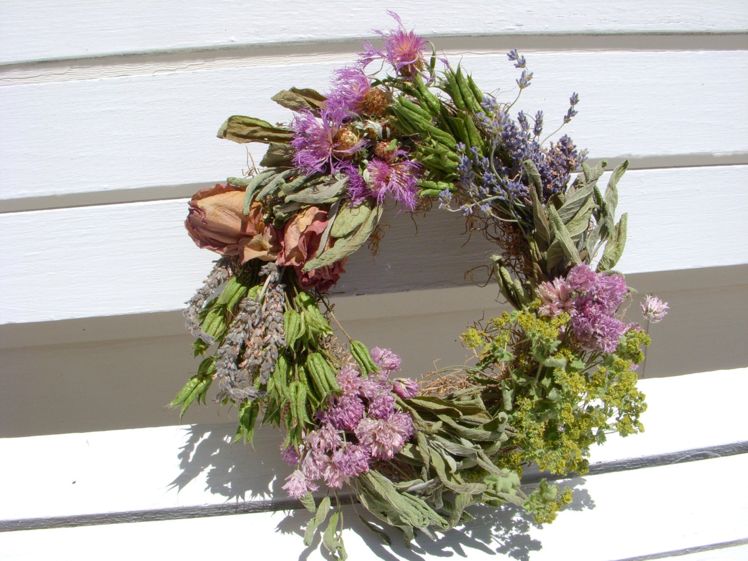 Dried herb wreath on natural WV grapevine by NaturalDesignsbyMari