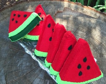 Felt watermelon slice. Play food. Felt food. Watermelon. Felt toys. Toy food. Pretend kitchen. Montessori toy. Waldorf inspired toy