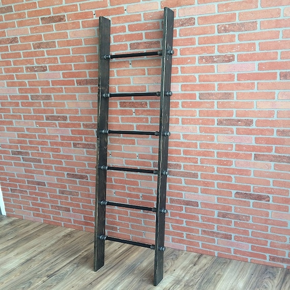 Industrial Style Ladder with Cedar Wood and Pipe