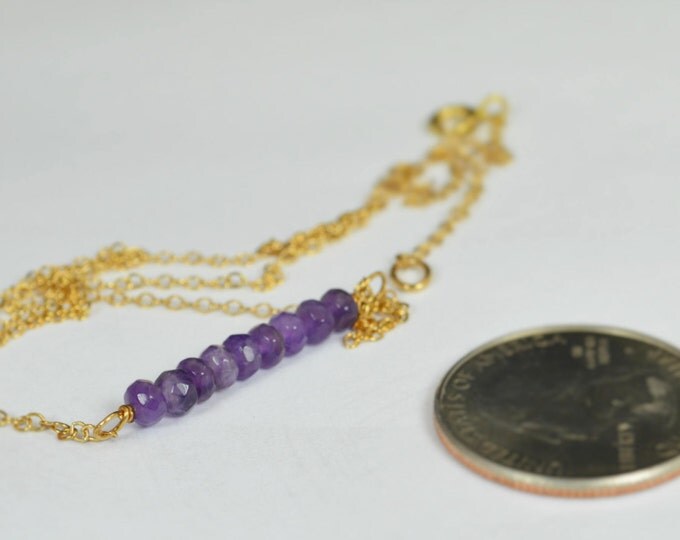 Amethyst Necklace, Gem Bar, Dainty 14k Gold Fill, Sterling Silver, Rose Gold,Purple Necklace, Faceted Amethyst, Bar Necklace, Gold