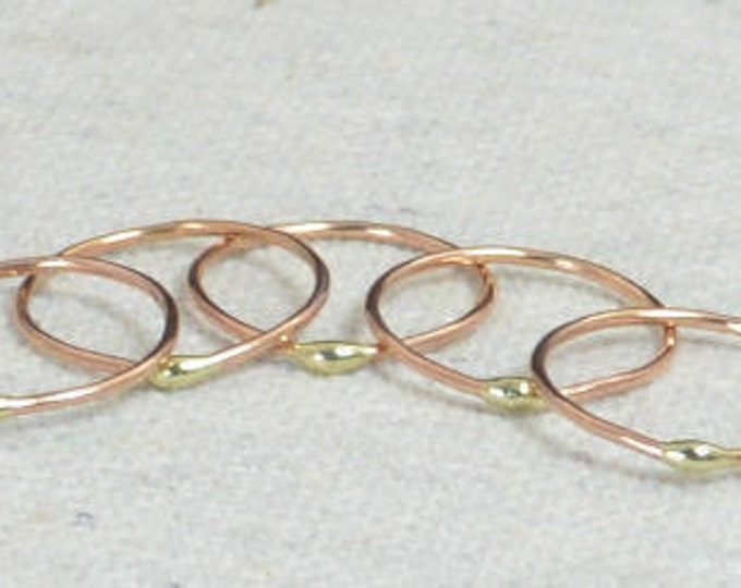 Unique Rose Gold and Solid 14k Gold Dew Drop Stacking Ring(s),Bimetal Ring, Hippie Ring, Gold Boho Rings, Gold Dew Drop Rings, Bohemian Ring