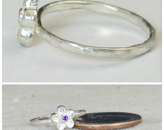 Small Flower Amethyst Ring, Silver Amethyst Ring, Flower Ring, Forget Me Not, Flower Jewelry, Sterling Flower Ring, Amethyst Floral Ring