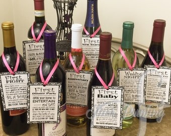 Bridal shower wine tags wedding milestones by StarrPrinting