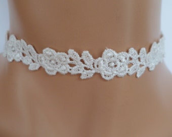 cream lace choker, guipure lace, lace necklace