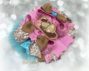 Horse Hair Bow, Pony Hair Bow, Horse Bow, Pony Bow, Country Bow,Cow Girl Bow, Over the Top Bow, Pink and Blue Bow, Pink and Brown Bow,