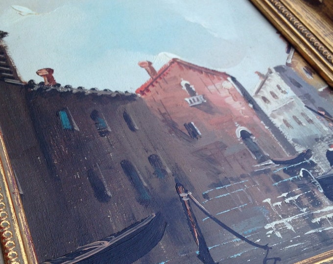 Storewide 25% Off SALE Antonio DeVity (1901- 1993) Venice Canal & Gondola Oil On Canvas Painting Featuring Ornately Crafted Gold Gilded Arti