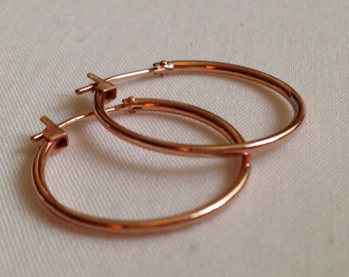 Storewide 25% Off SALE Vintage 14k Rose Gold Designer Hoop Earrings Featuring Elegant Smooth Style Finish