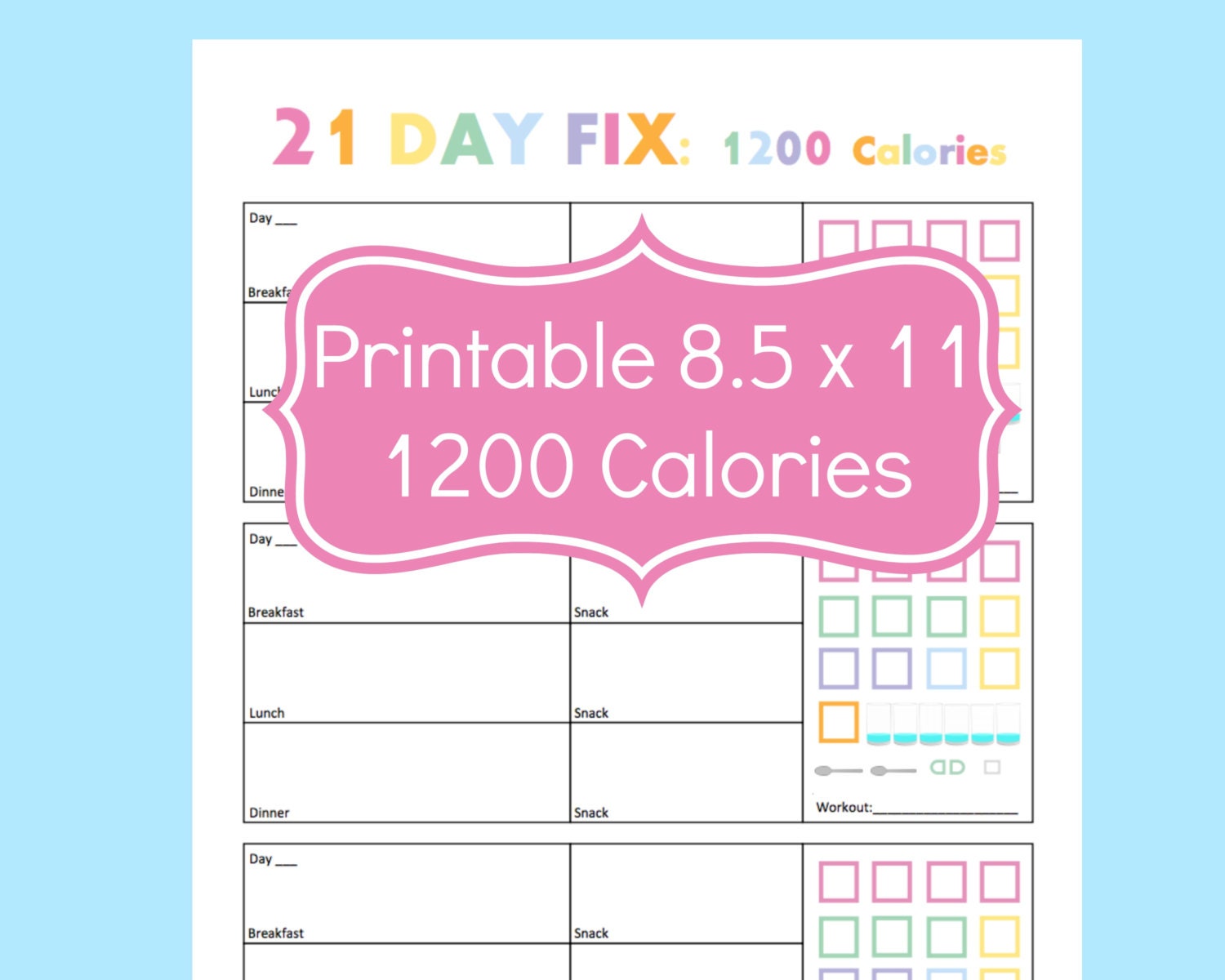 21 Day Fix Tracker 21 Day Fix Printables 21 Day by CommandCenter