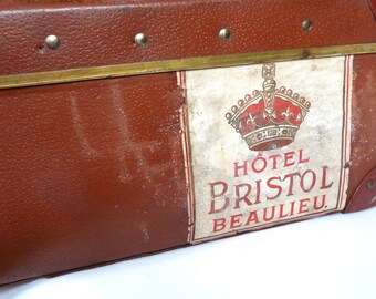 Huge vintage suitcase. Art-Deco , French Riviera suitcase . Vintage luggage . Solid cardboard suitcase