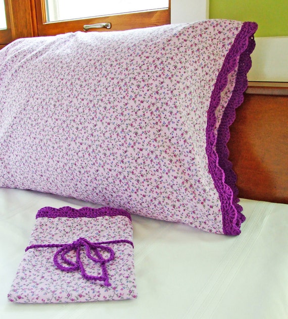 Crochet Pillow Case for Purple Bedding Floral Pillow Case