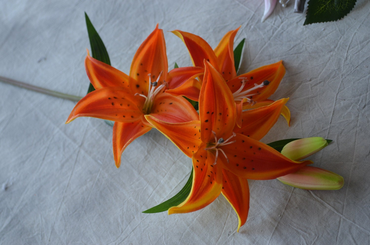 Orange Tiger Lilies Real Touch Flowers Silk Bridal Bouquets