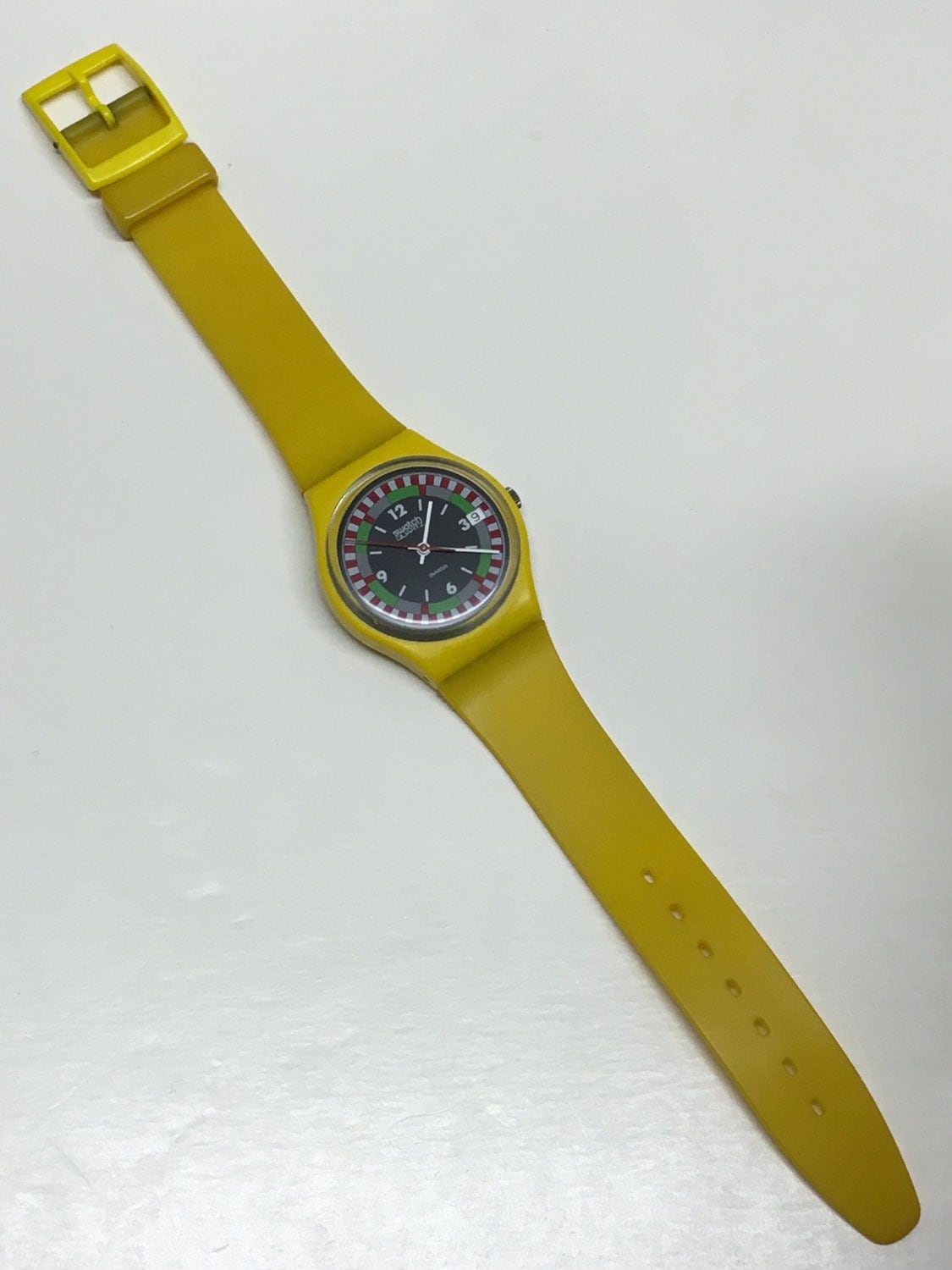 Vintage Swatch Watch Yellow Racer GJ400 1984 Rare Plastic Case