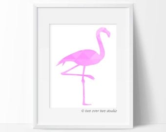 Flamingo Print: "GEOMETRIC FLAMINGO" Printable Art in Pink or Custom Color for Baby Nursery, Kids Room or Beach Wall Decor
