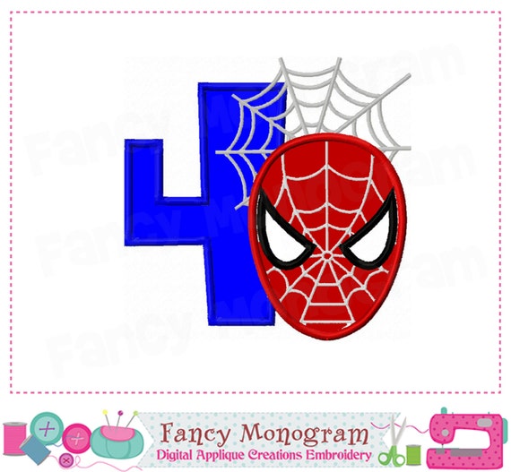 Spiderman Number 4 applique,Birthday number 4 applique,My 4th birthday ...