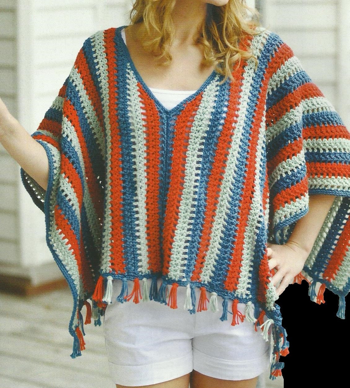 Striped Beach Poncho Crochet PDF Pattern