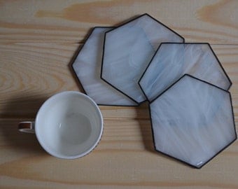 Drink Coasters Minimalist Stained Glass Hexagon Coffee Table Decor Kitchen White Honeycomb Modern Set Housewarming Gift for Couple Home Idea