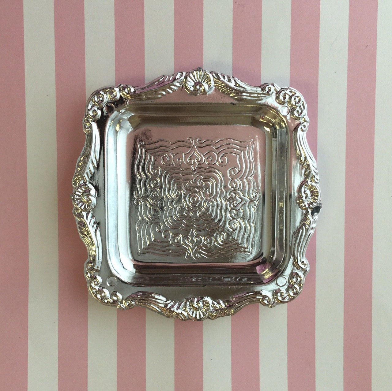 12 Mini Silver Plastic Trays Platters