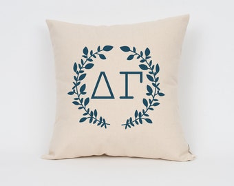 Delta Gamma Wreath Pillow // Choose Your Ink Color // Greek Letter Pillows // Sorority Pillow // Big Little Gift // Sorority Letters