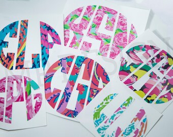 Lilly Pulitzer Monogram Decal, Lilly Pulitzer Car Decal, Lilly Inspired Decal Monogram, Lilly Pulitzer Decal, Lilly Pulitzer Yeti decal