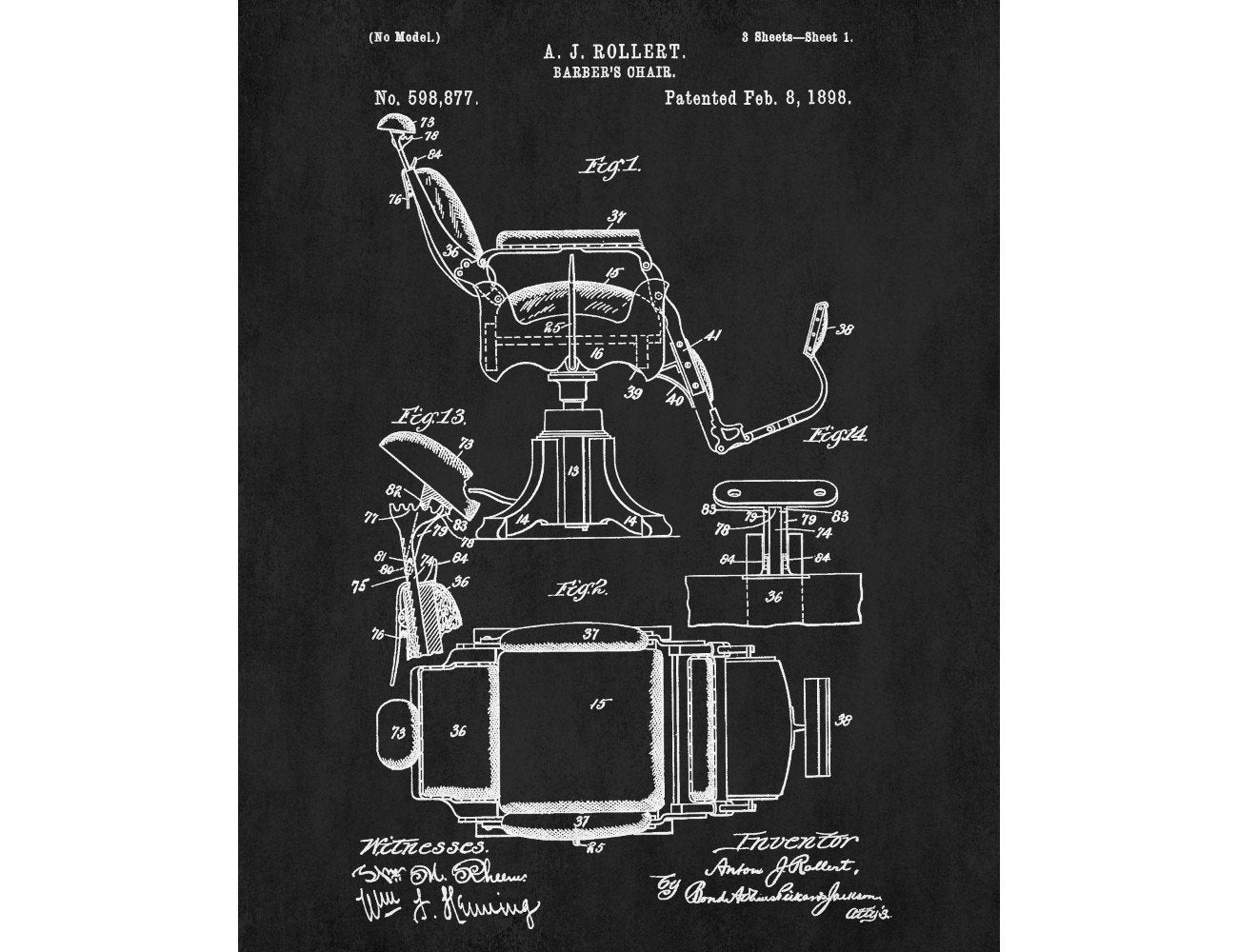 Barbers Chair Patent Print Barber Poster Blueprint Art