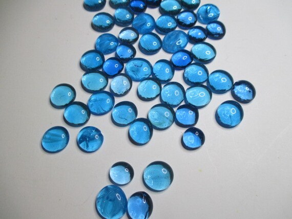 Clear Aqua Blue Glass Pebbles Mosaic Glass Pebbles Round