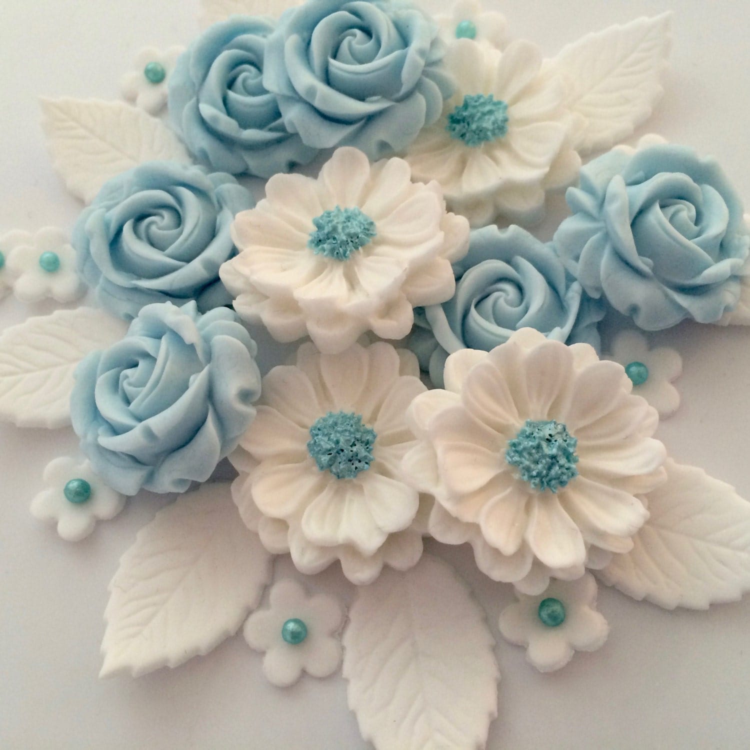 BABY BLUE ROSE bouquet edible sugar paste flowers by CakeCandyCo