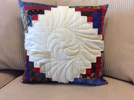 Quilted toss pillow/log cabin throw pillow/decorative