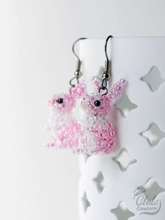 Easter Bunny Earrings Rabbit Earrings Beaded Rabbit Dangle