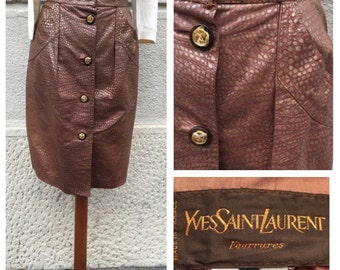 Sale - 20% - YVES SAINT LAURENT - 80s Yves Saint Laurent Fourrures Skirt - Yves Saint Lauren Pork Leather Skirt - Leather Skirt Size M