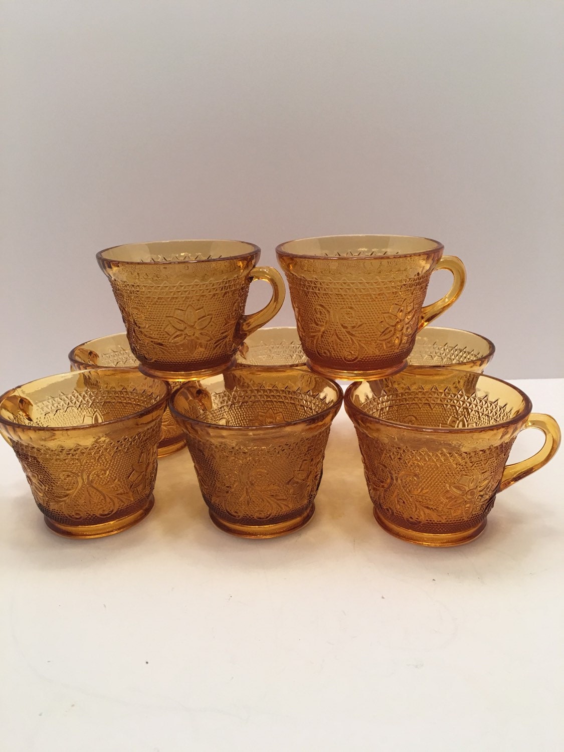 Indiana Glass Tiara Amber Cups Set Of Eight Tiara Pressed