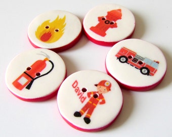 Fireman Buttons - Firefighter buttons - handmade buttons - cute kids buttons - personalized with name - personalized firefighter buttons