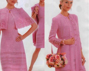 Femmes costume crochet robe trois pièces, manteau et cape / sur commande