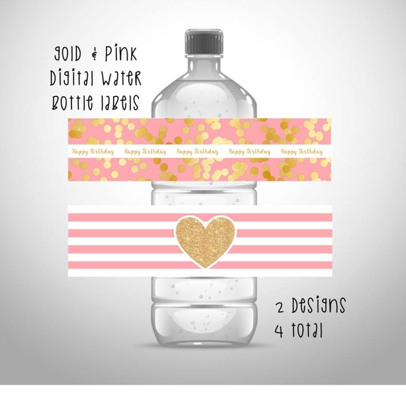 Pink and Gold Water Bottle Labels Birthday by CreativeKittle